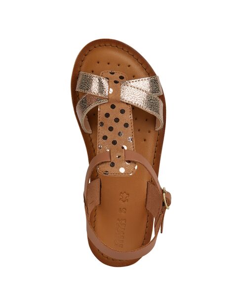 Sandali in pelle color cognac/oro rosa