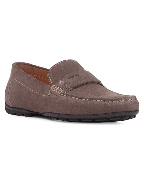Mocassins en Velours de Cuir Moner gris colombe