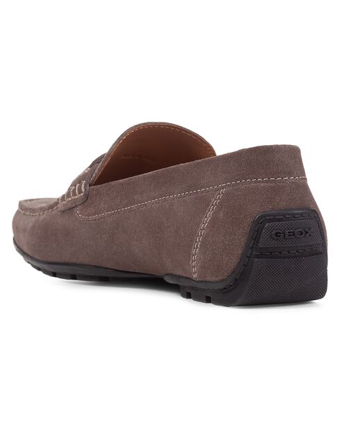 Mocassins en Velours de Cuir Moner gris colombe
