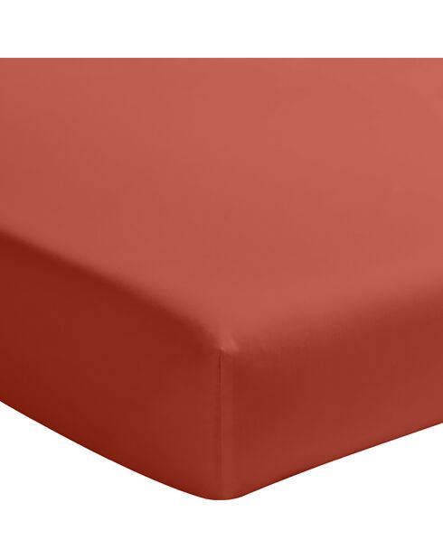 Drap Housse uni 100% Percale de Coton - Bonnet 30 cm terre de sienne