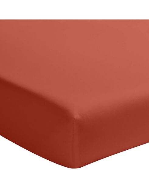 Drap Housse uni 100% Percale de Coton - Bonnet 30 cm terre de sienne