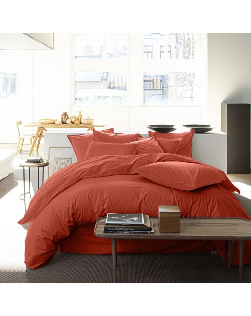 Housse de Couette 100% Percale de Coton - Finition Bouteille 40cm terre de sienne