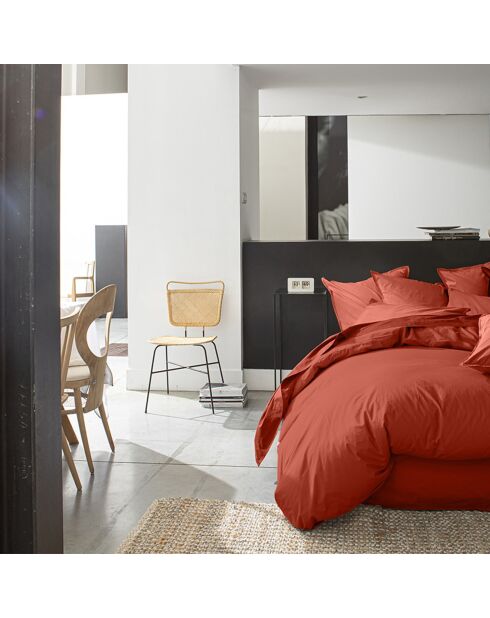 Housse de Couette 100% Percale de Coton - Finition Bouteille 40cm terre de sienne