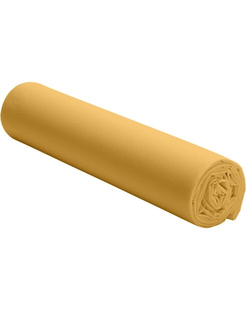 Drap Housse uni 100% Percale de Coton - Bonnet 30 cm jaune moutarde