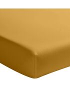 Drap Housse uni 100% Percale de Coton - Bonnet 30 cm jaune moutarde