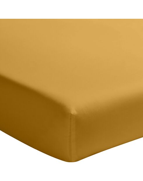 Drap Housse uni 100% Percale de Coton - Bonnet 30 cm jaune moutarde