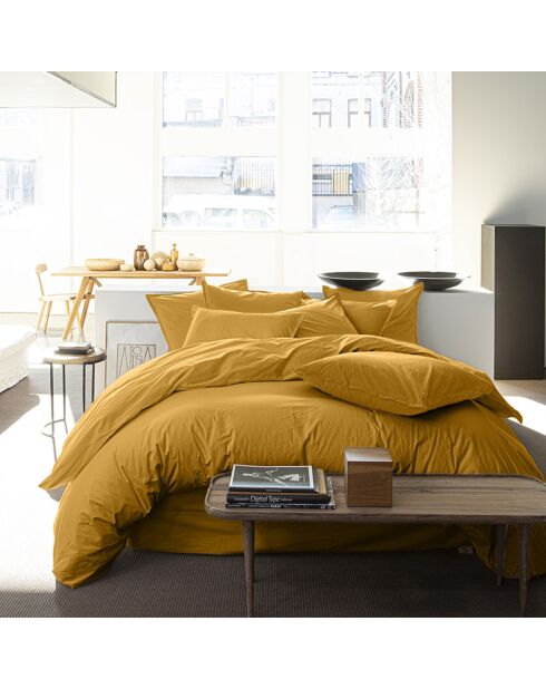Drap Housse uni 100% Percale de Coton - Bonnet 30 cm jaune moutarde