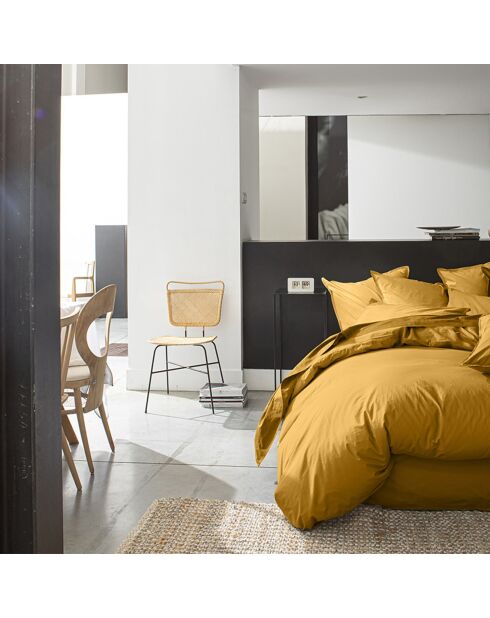 Housse de Couette 100% Percale de Coton - Finition Bouteille 40cm jaune moutarde