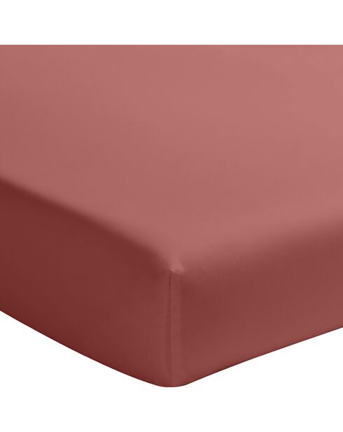Drap Housse uni 100% Percale de Coton - Bonnet 30 cm vieux rose