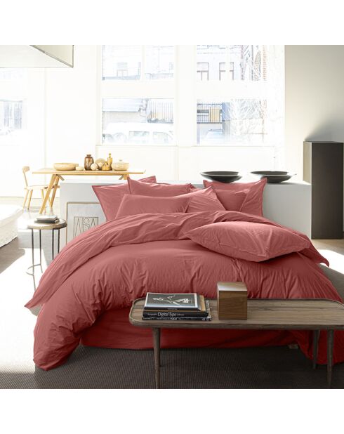 Housse de Couette 100% Percale de Coton - Finition Bouteille 40cm vieux rose