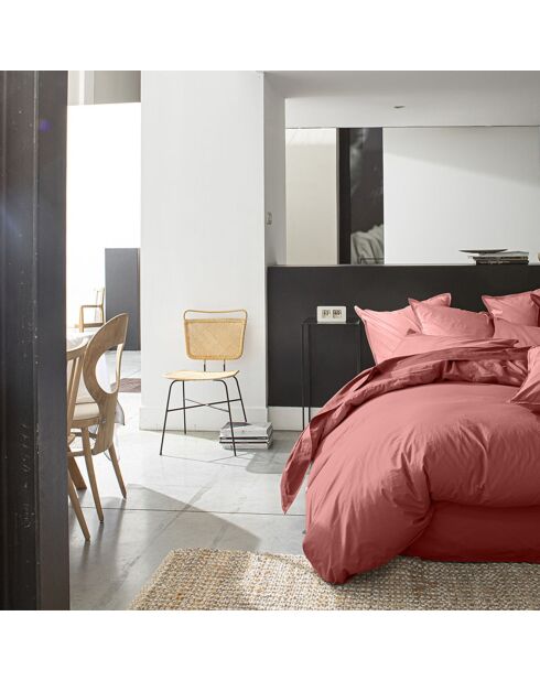 Housse de Couette 100% Percale de Coton - Finition Bouteille 40cm vieux rose