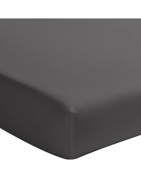 Drap Housse uni 100% Percale de Coton - Bonnet 30 cm gris magnet
