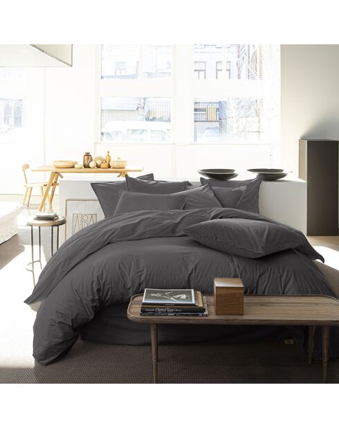 Drap Housse uni 100% Percale de Coton - Bonnet 30 cm gris magnet