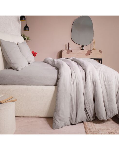 Drap Housse 100% Gaze de Coton Lavé - Bonnet 30 cm  gris glacier
