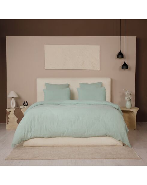 Drap Housse 100% Gaze de Coton Lavé - Bonnet 30 cm  vert givrée