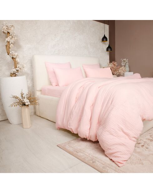 Drap Housse 100% Gaze de Coton Lavé - Bonnet 30 cm  rose lotus