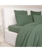 Drap Housse 100% Gaze de Coton Lavé - Bonnet 30 cm  vert cèdre