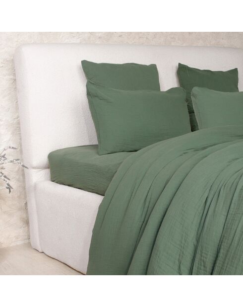 Drap Housse 100% Gaze de Coton Lavé - Bonnet 30 cm  vert cèdre