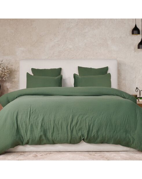 Housse de Couette 100% Gaze de Coton Lavé vert cèdre