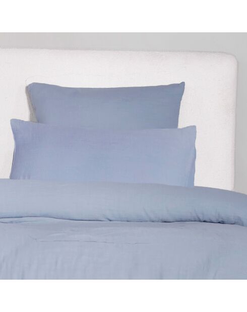 Taie D'oreiller 100% Gaze de Coton Lavé bleu givrée