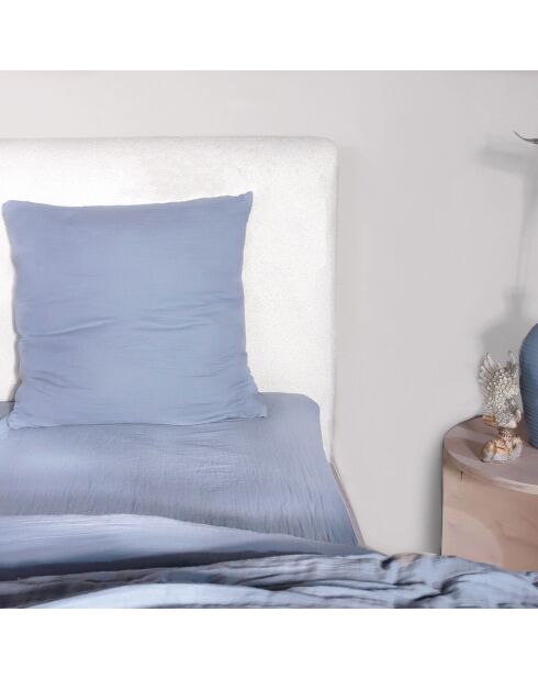 Taie D'oreiller 100% Gaze de Coton Lavé bleu givrée