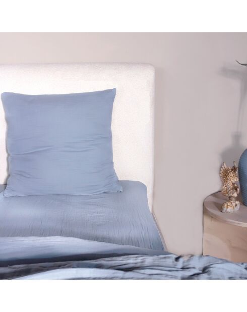 Drap Housse 100% Gaze de Coton Lavé - Bonnet 30 cm  bleu givrée
