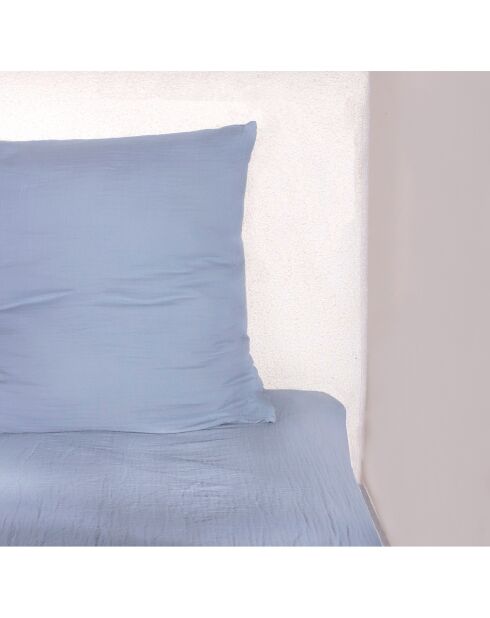 Drap Housse 100% Gaze de Coton Lavé - Bonnet 30 cm  bleu givrée