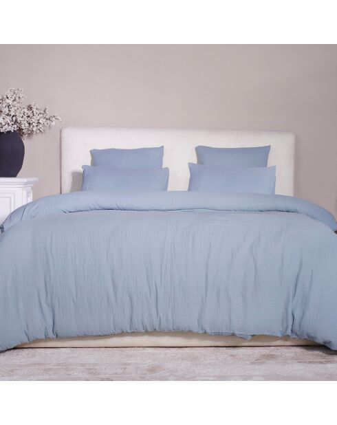 Drap Housse 100% Gaze de Coton Lavé - Bonnet 30 cm  bleu givrée