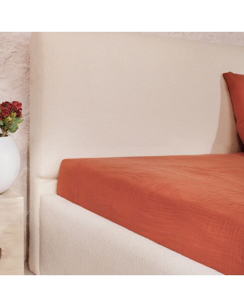 Drap Housse 100% Gaze de Coton Lavé - Bonnet 30 cm  safran mineral|safran