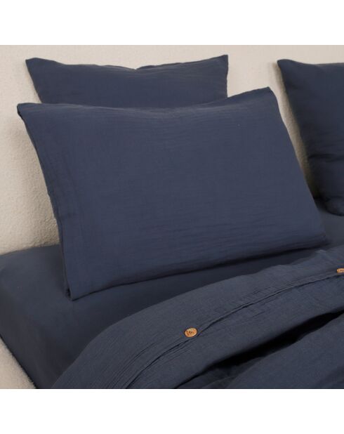 Drap Housse 100% Gaze de Coton Lavé - Bonnet 30 cm  bleu petrole