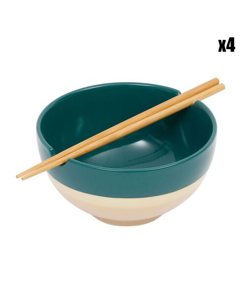 4 Bols Baguettes Funky émeraude/beige - D.16x8.5 cm