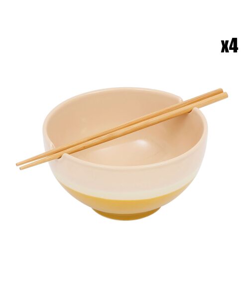 4 Bols Baguettes Funky beige/moutarde - D.16x8.5 cm