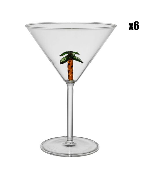 6 Verres à Pied Palm brun/vert - 25cl