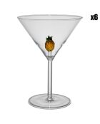 6 Verres à Pied Ananas ambre/vert - 25cl