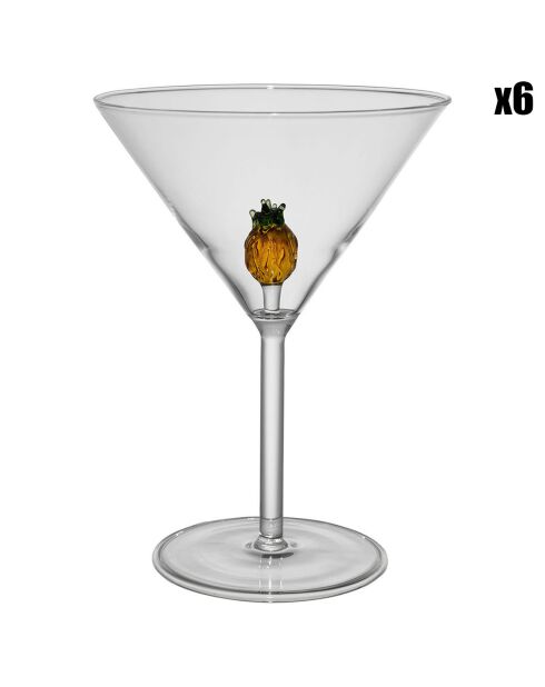 6 Verres à Pied Ananas ambre/vert - 25cl