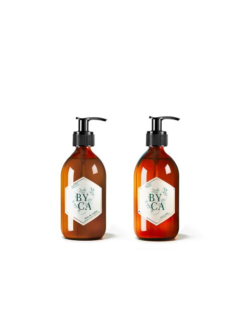 Duo de Savon exfoliant et Shampoing - Flacons verre 280ml - Senteur Bois de cadier