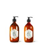 Dúo de gel limpiador y loción corporal sin enjuague, botellas de vidrio de 480 ml, aroma a madera de cajander