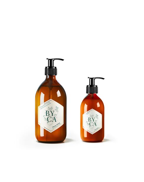 Dúo de gel limpiador y loción corporal sin enjuague, botellas de vidrio de 480 ml y 280 ml, aroma a tomillo y limón