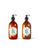 Duo de Savon exfoliant et Shampoing - Flacons verre 480ml - Senteur Bois de cadier
