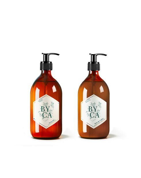 Duo de Savon exfoliant et Shampoing - Flacons verre 480ml - Senteur Bois de cadier