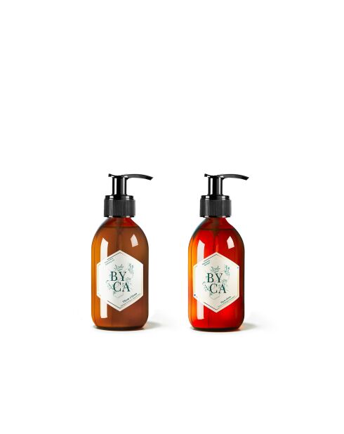 Duo de Savon exfoliant et Shampoing - Flacons verre 280ml - Senteur Thym citron