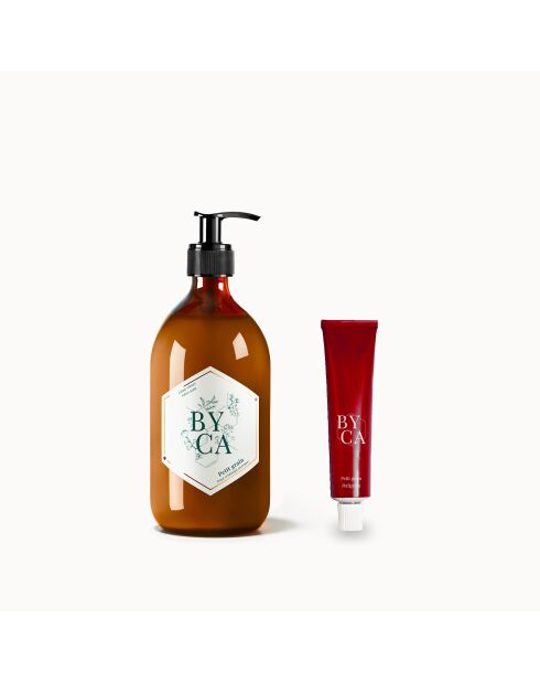 Fluweelcrème duo - glazen fles van 480 ml en tube van 30 ml - Petit grain-geur
