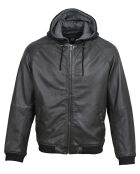 Veste en Cuir à capuche Bruz noire
