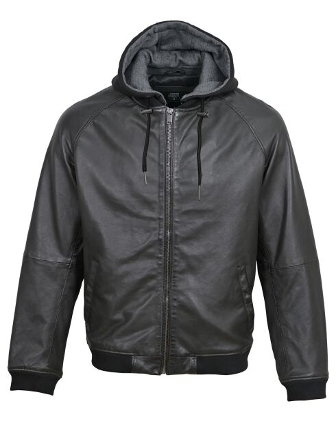 Veste en Cuir à capuche Bruz noire