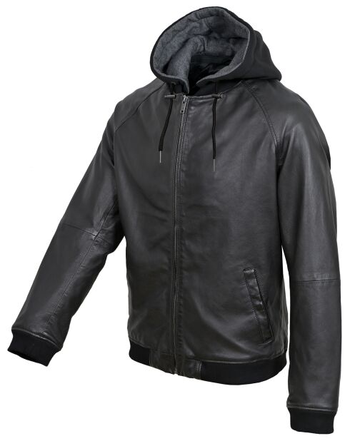 Veste en Cuir à capuche Bruz noire