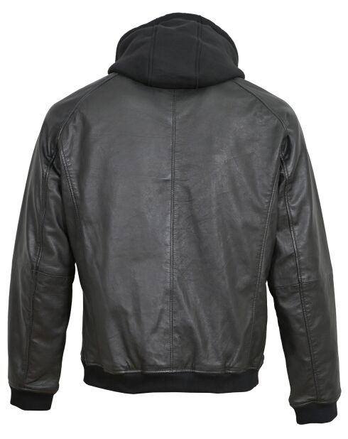 Veste en Cuir à capuche Bruz noire