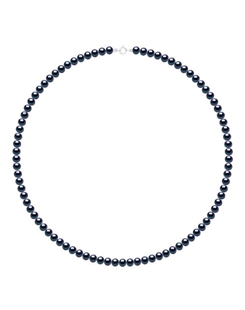 Collier en Argent & Perles de Culture d'Eau Douce Semi Rondes noires 5-6 mm
