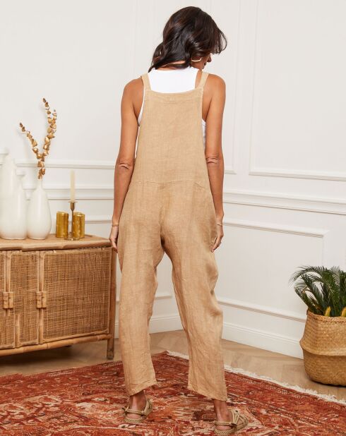 Camelfarbener Jumpsuit Corida aus 100% Leinen
