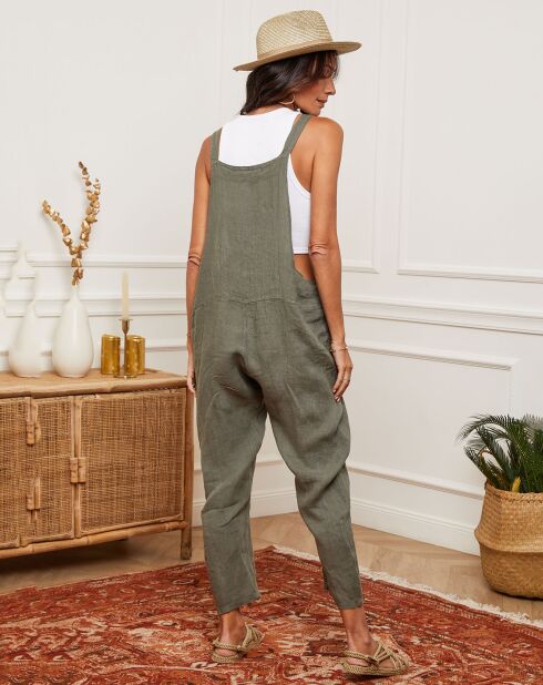 Khakifarbener Jumpsuit Corida aus 100% Leinen