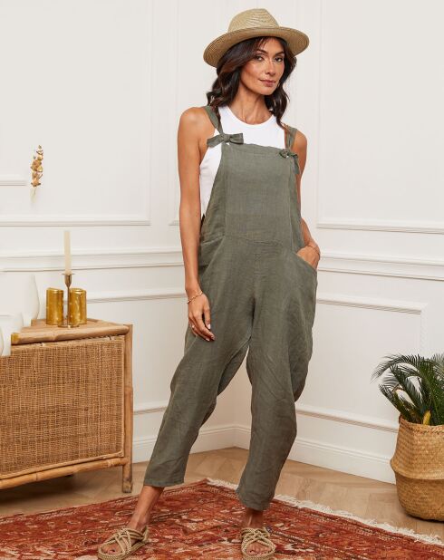 Khakifarbener Jumpsuit Corida aus 100% Leinen